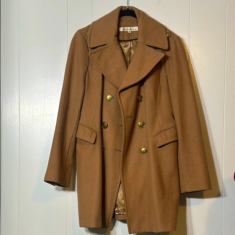 Kenneth Cole peacoat wool double breasted tan camel coat - Picture 1 of 6
